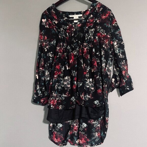American Rag Black Button Up Blouse Medium Flowy Floral - Picture 1 of 8